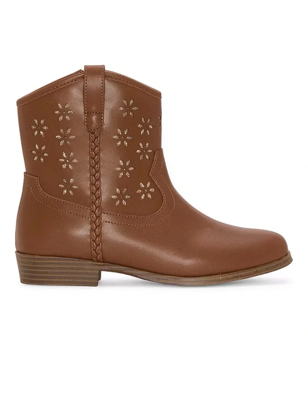 Brown Girls' Western Ankle Boots with Floral Cutouts